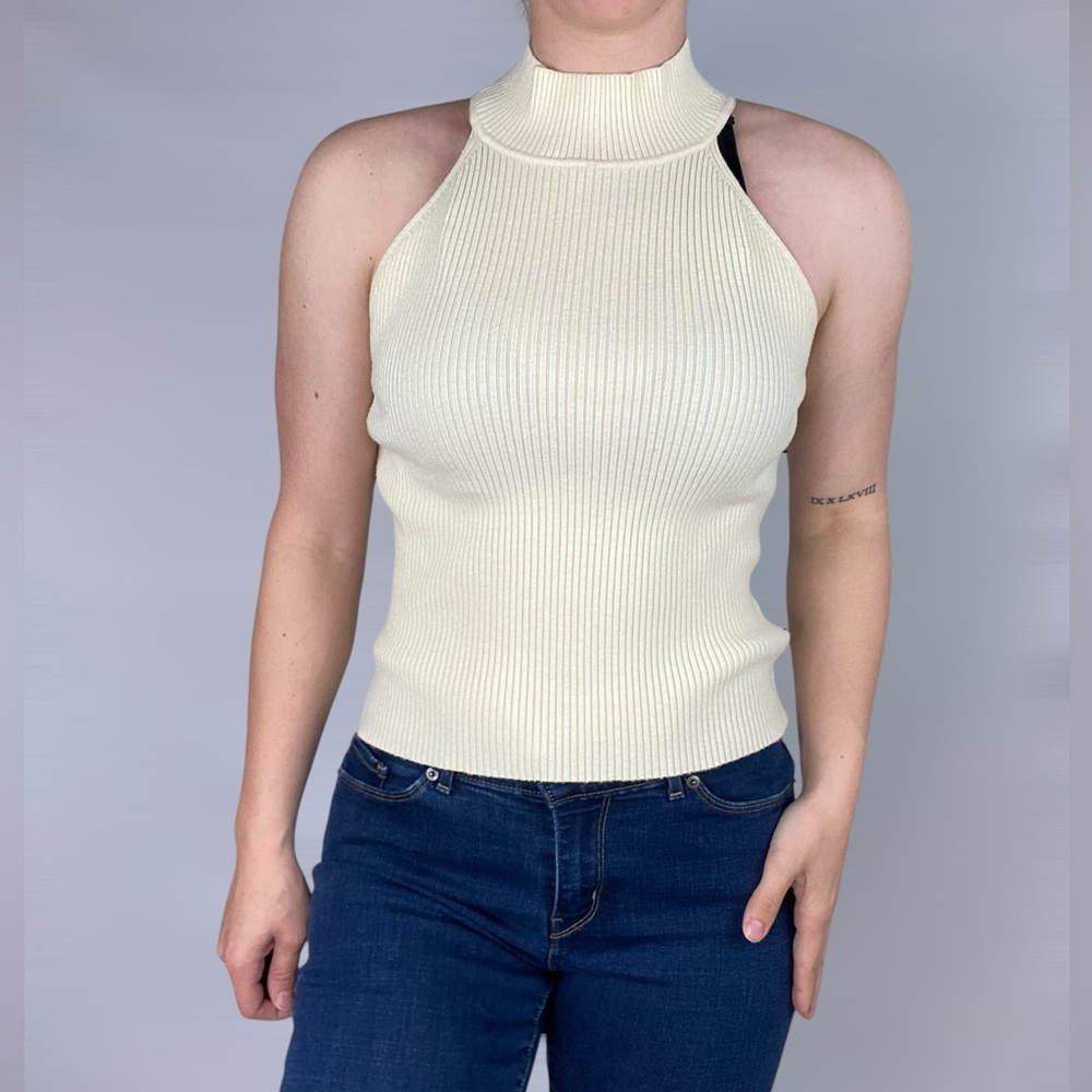 LINE AND DOT x Revolve Danielle Rib Knit‎ Top in Ivory Stretch Ribbed